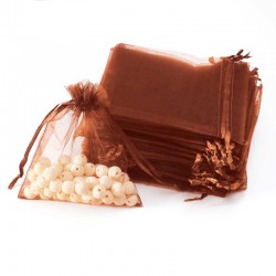 100 petites bourses cadeaux en organza de couleur marron chocolat 5x5cm - 7021 