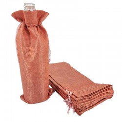 10 sacs en jute pour bouteille 14x35cm - rose pamplemousse - 13104