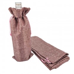 10 sacs en jute pour bouteille 14x35cm - violet prune - 13107