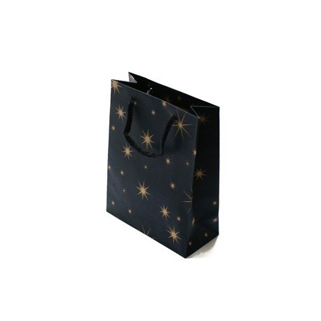 12 sacs cabas en papier kraft bleu nuit motifs étoiles 20x14.5x5.5cm - 5934