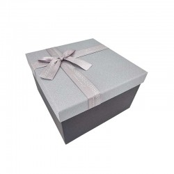 Boîte cadeaux carrée gris acier et gris perle avec nœud ruban 17x17x10cm