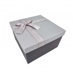 Boîte cadeaux carrée de couleur gris acier et gris perle et nœud cadeaux 20x20x12cm