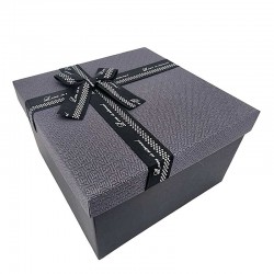 Grande boîte cadeaux noire et gris anthracite avec nœud ruban satiné 23x23x14cm