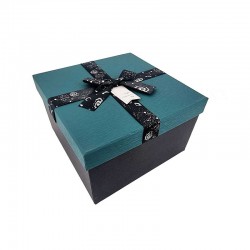 Boîte cadeaux carrée noire et vert émeraude avec nœud ruban 17x17x10cm