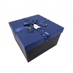 Boîte cadeaux carrée de couleur noire et bleu nuit et nœud cadeaux 20x20x12cm