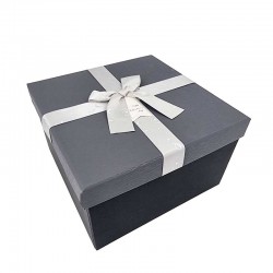 Grande boîte cadeaux noire et gris ardoise avec nœud ruban satiné 23x23x14cm