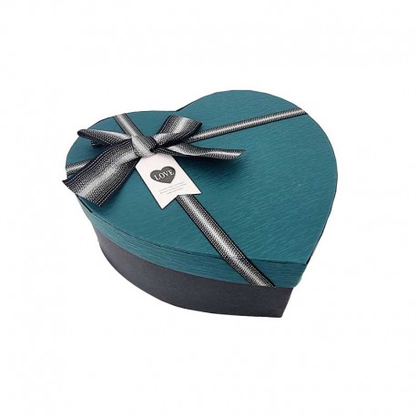 Petite boîte cadeaux bicolore en forme de coeur noir et vert 13x16x6cm