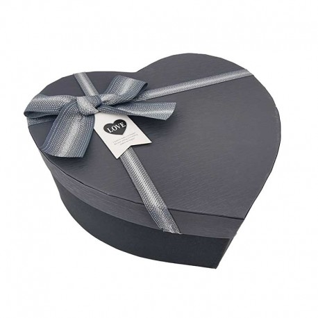Grande boîte cadeaux en forme de cœur noir et gris ardoise 18x22x9cm