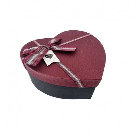 Petite boîte cadeaux bicolore en forme de coeur noir et bordeaux 13x16x6cm