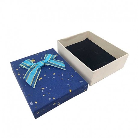 12 petites boîtes à bijoux pour parure motif terrazzo avec nœud 7x9cm - bleu nuit