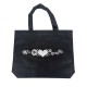 12 petits sacs cabas intissés noirs motifs fleurs avec soufflet 30+10x26cm - 7935