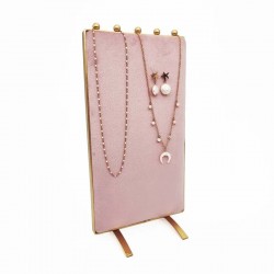 Porte colliers vertical bicolore en velours rose poudré et rose blush