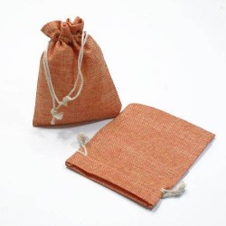 10 sacs cadeaux refermable en toile de jute orange 13x10cm