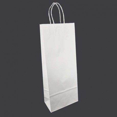 12 sacs bouteille à poignées torsadées en papier kraft blanc 15x8x38cm - 14425