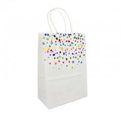 12 petits sacs papier kraft blanc à cœurs multicolore 15x8x21cm - 14422