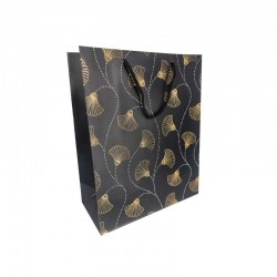 12 sacs pelliculés noir mat à motif doré brillant de fleurs 18x10x23cm - 12313