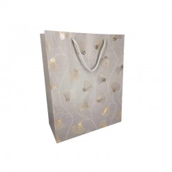 12 sacs pelliculés gris perle mat à motif doré brillant de fleurs 18x10x23cm - 12314