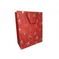 12 sacs pelliculés rouge carmin mat à motif doré brillant de fleurs 18x10x23cm - 12316