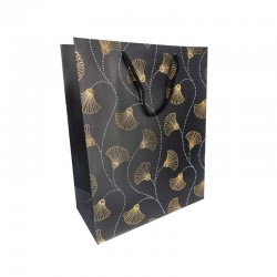 12 sacs luxe noir mat à motif doré brillant de fleurs 26x12x32cm - 12317