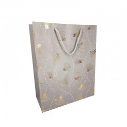 12 sacs luxe gris perle mat à motif doré brillant de fleurs 26x12x32cm - 12318