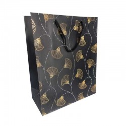 12 grands sacs luxe noir mat à motif de fleurs dorées 31x12x42cm - 12321