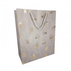 12 grands sacs luxe gris mat à motif de fleurs dorées 31x12x42cm - 12322