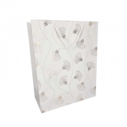 12 grands sacs luxe blanc mat à motif de fleurs dorées 31x12x42cm - 12323
