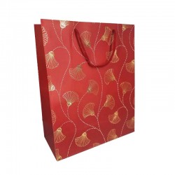 12 grands sacs luxe rouge carmin mat à motif de fleurs dorées 31x12x42cm - 12324