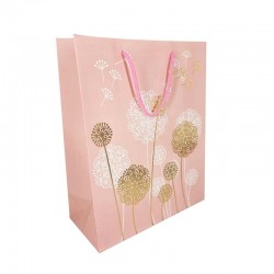 12 grands sacs luxe rose pastel à motif de pissenlits doré et blanc 31x12x42cm - 12333