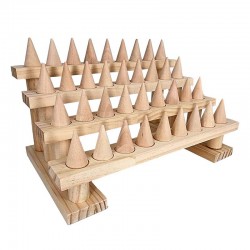 Présentoir bagues en bois en forme d'escalier 36 cônes