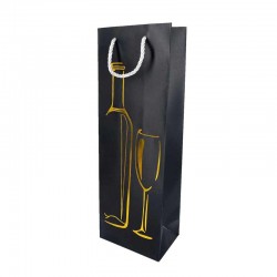 12 sacs pour bouteille en carton pelliculé noir motif doré brillant 12.5x8x36cm - 12342