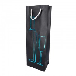 12 sacs pour bouteille en carton pelliculé noir motif bleu brillant 12.5x8x36cm - 12340