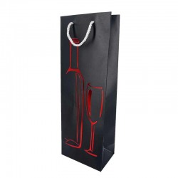 12 sacs pour bouteille en carton pelliculé noir motif rouge brillant 12.5x8x36cm - 12341