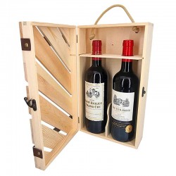 Boîte à vin pour 2 bouteilles en bois de pin à fermeture crochet 19x35x9.5cm