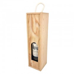 Boîte 1 bouteille en bois à couvercle coulissant à fenêtre 10x35x10cm