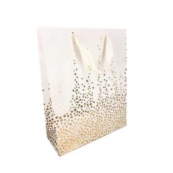 12 petits sacs papier luxe blancs à motif doré de pois 18x10x23cm