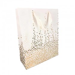 12 sacs papier luxe blancs à motif doré de pois 26x10x32cm