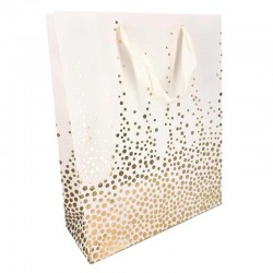 12 grands sacs papier luxe blancs à motif doré de pois 30x12x41.5cm