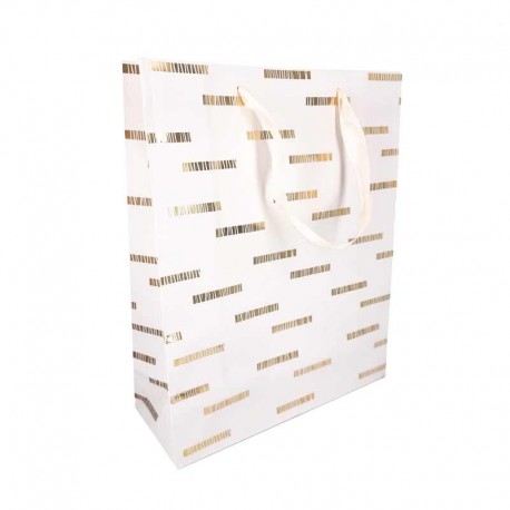 12 sacs papier luxe blancs à motif doré de traits 26x10x32cm