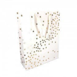 12 sacs papier luxe blancs à motif doré d'étoiles 26x10x32cm