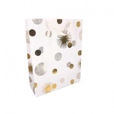 12 petits sacs papier luxe blancs à motif doré de points 18x10x23cm
