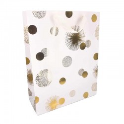 12 grands sacs papier luxe blancs à motif doré de points 30x12x41.5cm