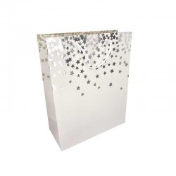 12 petits sacs papier luxe blancs à motif d'étoiles argentées 18x10x23cm