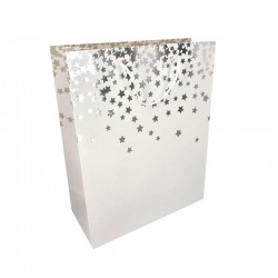12 sacs cadeaux luxe blancs à motif d'étoiles argentées 26x12x32cm