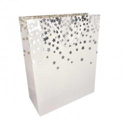 12 grands sacs cadeaux blancs à motif d'étoiles argentées 31x12x44cm