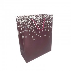 12 petits sacs papier luxe rouge bordeaux à motif d'étoiles argentées 18x10x23cm