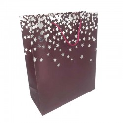 12 grands sacs cadeaux rouge bordeaux à motif d'étoiles argentées 31x12x44cm