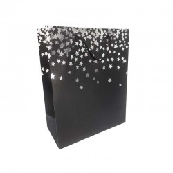 12 petits sacs papier luxe noirs à motif d'étoiles argentées 18x10x23cm