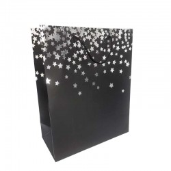12 sacs cadeaux luxe noirs à motif d'étoiles argentées 26x12x32cm