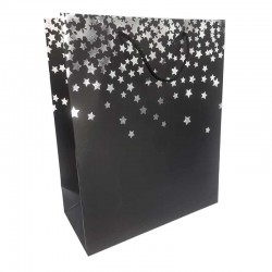 12 grands sacs cadeaux noirs à motif d'étoiles argentées 31x12x44cm